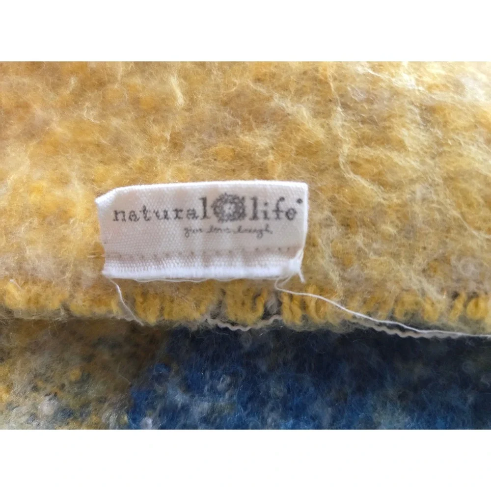Natural Life Boho Boucle Knit Throw Blanket Yellow Blue Orange Landscape Fringe